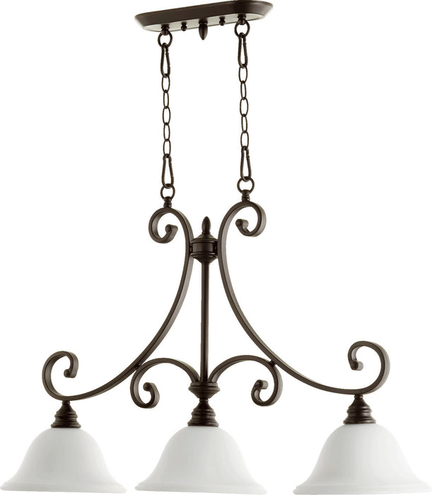 Quorum 6554-3-186 Three Light Island Pendant, Oiled Bronze w/ Satin Opal