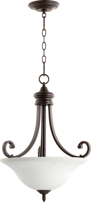 Quorum 8154-3-186 Three Light Pendant, Oiled Bronze w/ Satin Opal