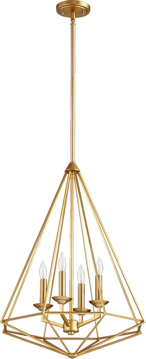 Quorum 8311-4-80 Four Light Pendant, Aged Brass