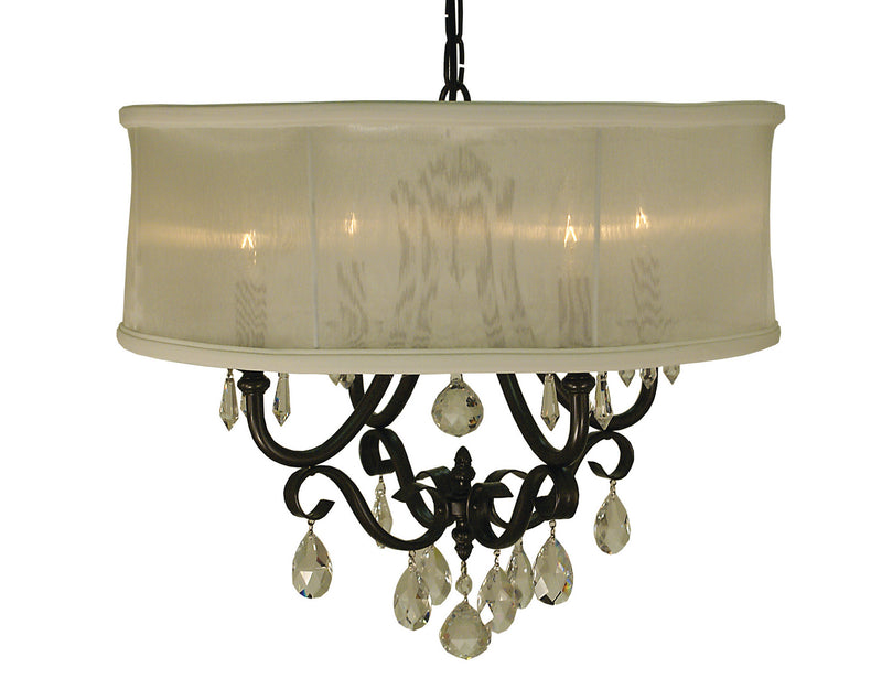 Framburg 1234 MB/SWH Four Light Chandelier, Mahogany Bronze w/Sheer White Shade