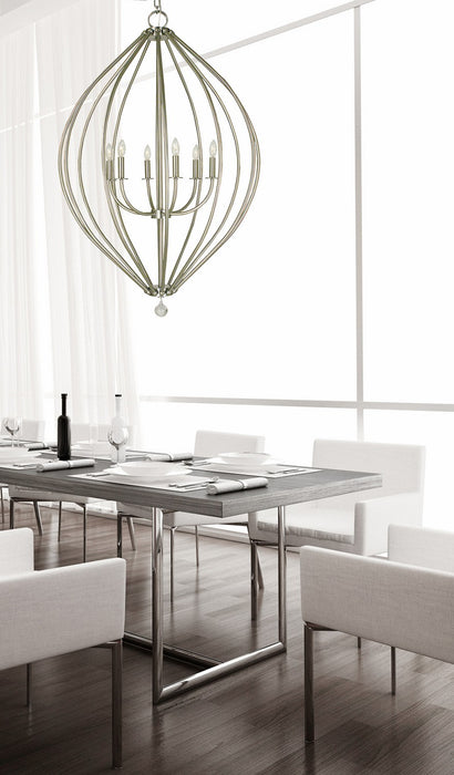 Framburg 4346 BN Six Light Foyer Chandelier, Brushed Nickel