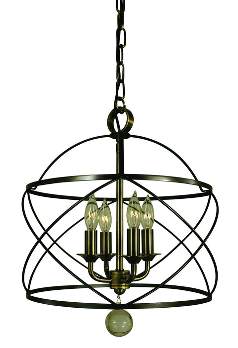 Framburg 4414 MB/AB Four Light Chandelier, Mahogany Bronze/Antique Brass