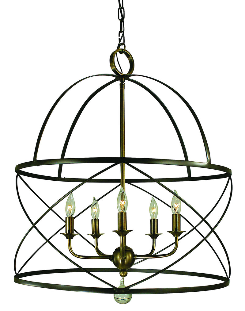 Framburg 4415 MB/AB Five Light Chandelier, Mahogany Bronze/Antique Brass