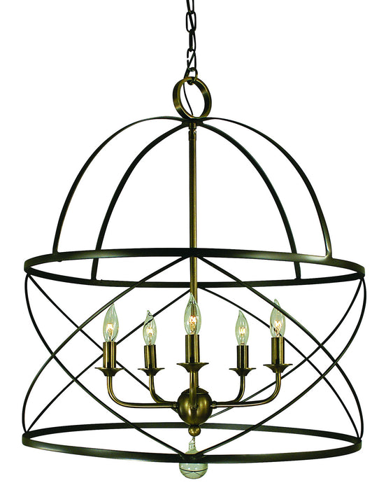 Framburg 4415 MB/AB Five Light Chandelier, Mahogany Bronze/Antique Brass