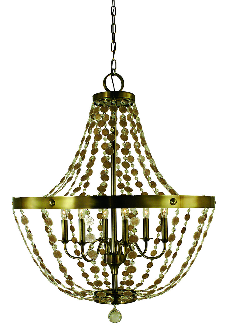 Framburg 4486 AB Six Light Foyer Chandelier, Antique Brass