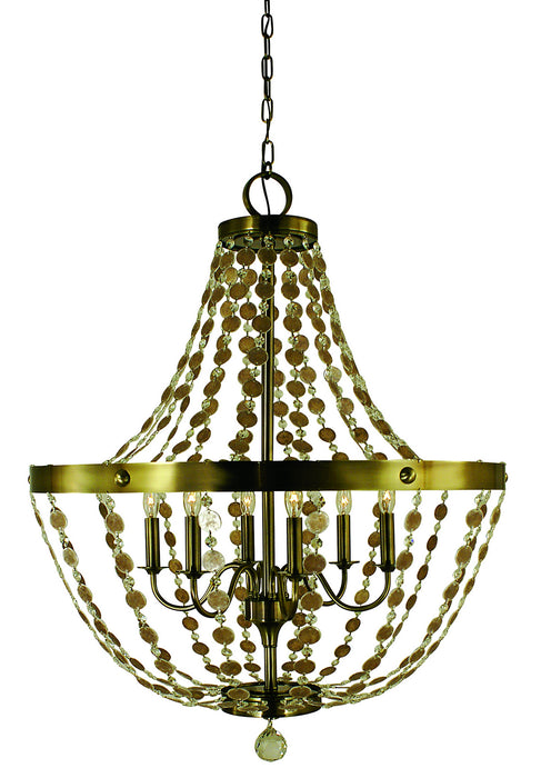 Framburg 4486 AB Six Light Foyer Chandelier, Antique Brass