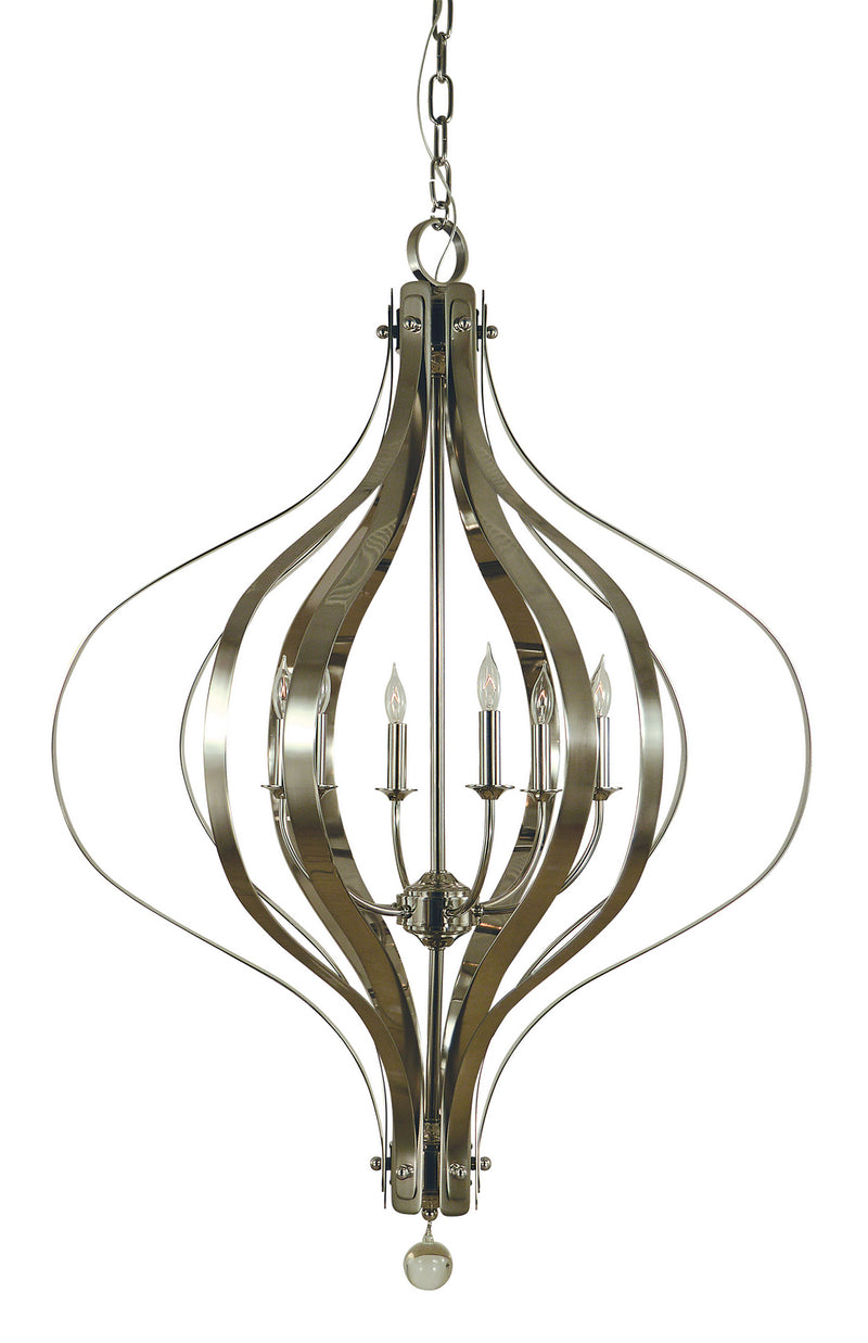 Framburg 4586 PN Six Light Foyer Chandelier, Polished Nickel