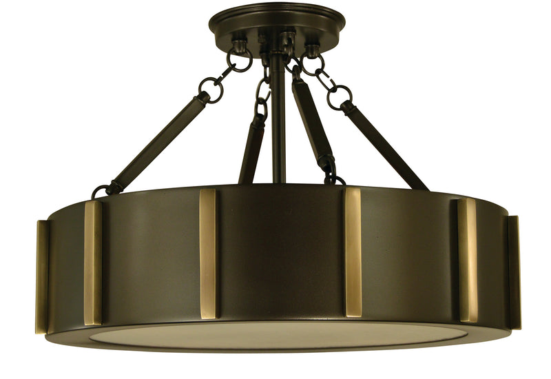Framburg 4592 MB/AB Four Light Flush / Semi-Flush Mount, Mahogany Bronze w/Antique Brass