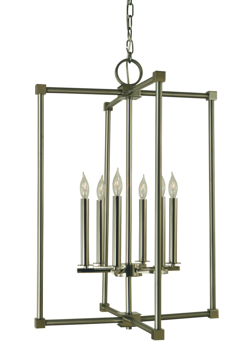 Framburg 4606 BN/PN Six Light Chandelier, Brushed Nickel w/Polished Nickel