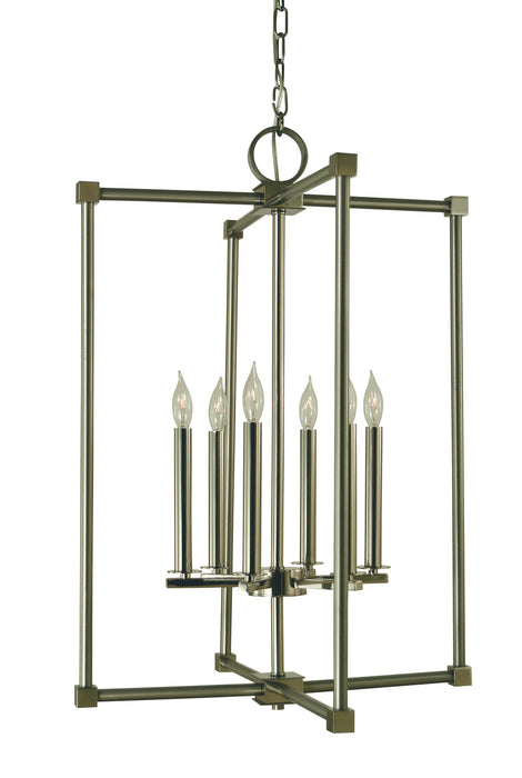 Framburg 4606 BN/PN Six Light Chandelier, Brushed Nickel w/Polished Nickel