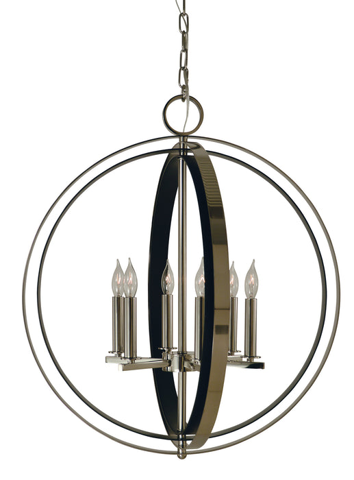 Framburg 4655 PN/MBLACK Six Light Chandelier, Polished Nickel w/Matte Black
