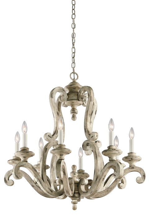 Kichler 43265DAW Eight Light Chandelier, Distressed Antique White