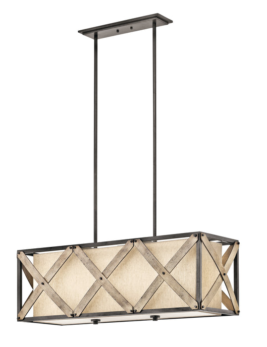 Kichler 43774AVI Three Light Linear Chandelier, Anvil Iron