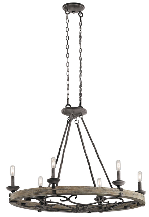 Kichler 43824WZC Six Light Chandelier, Weathered Zinc