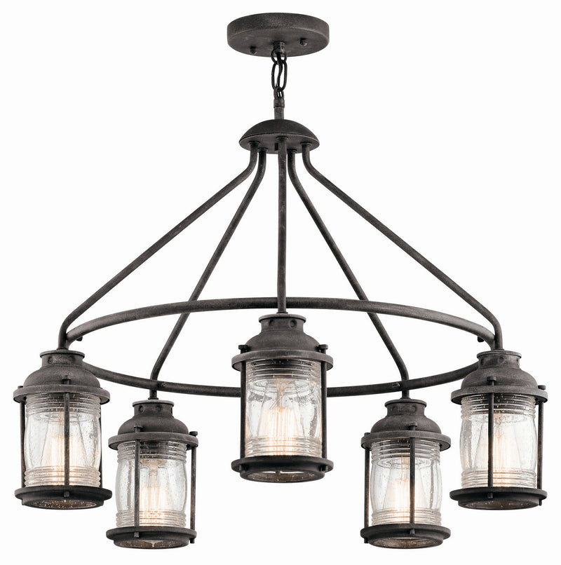 Kichler 49667WZC Five Light Outdoor Chandelier, Weathered Zinc