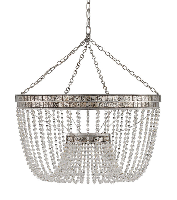 Currey and Company 9685 Eight Light Chandelier, Contemporary Silver Leaf/Distressed Silver Leaf