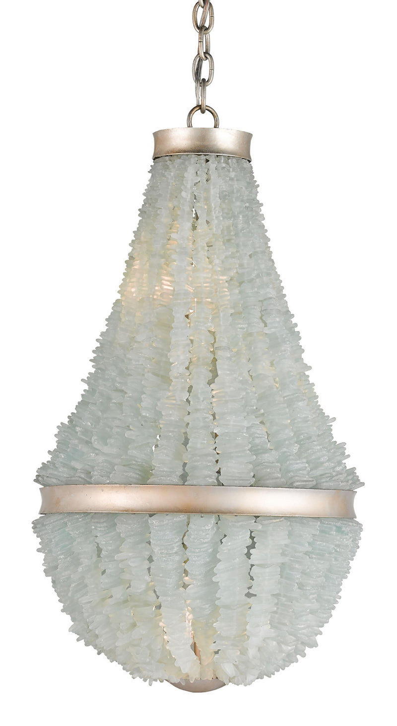 Currey and Company 9966 Three Light Chandelier, Contemporary Silver Leaf/Seaglass
