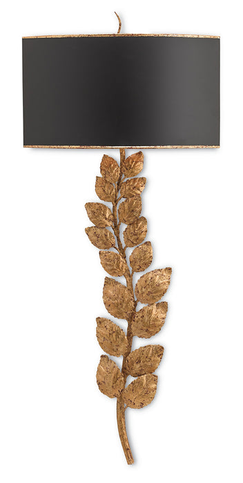 Currey and Company 5221 Two Light Wall Sconce, Textured Gold Leaf/Satin Black