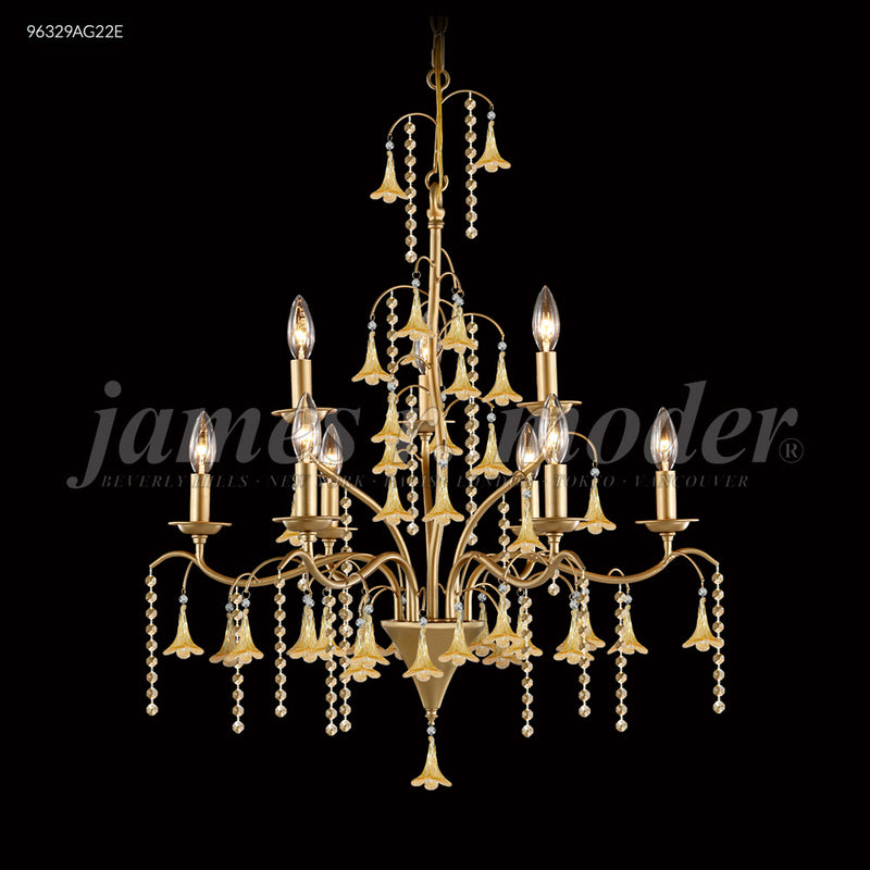 James R. Moder 96329AG22E Nine Light Chandelier, Aged Gold