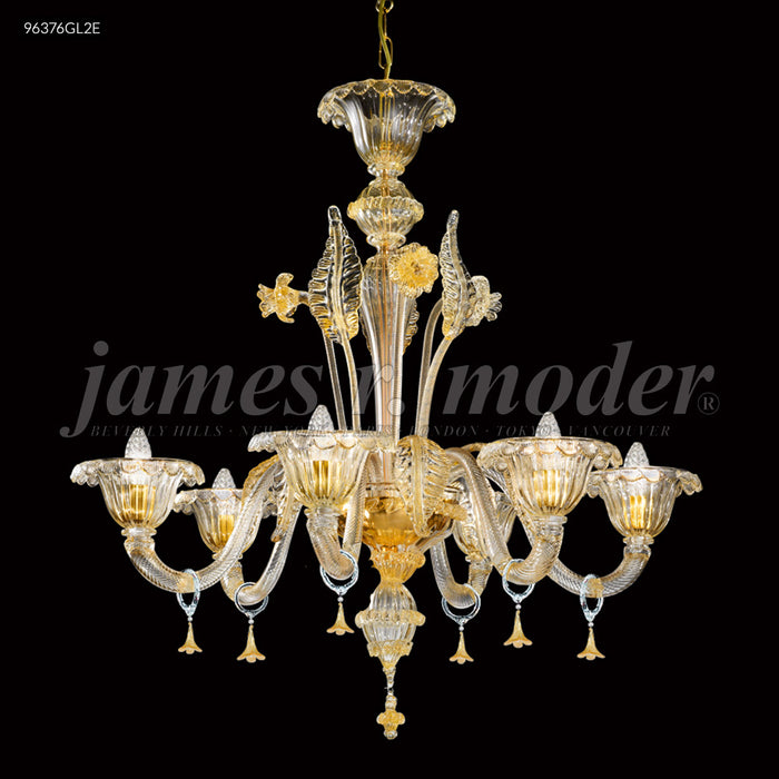 James R. Moder 96376GL2E Six Light Chandelier, Gold Lustre