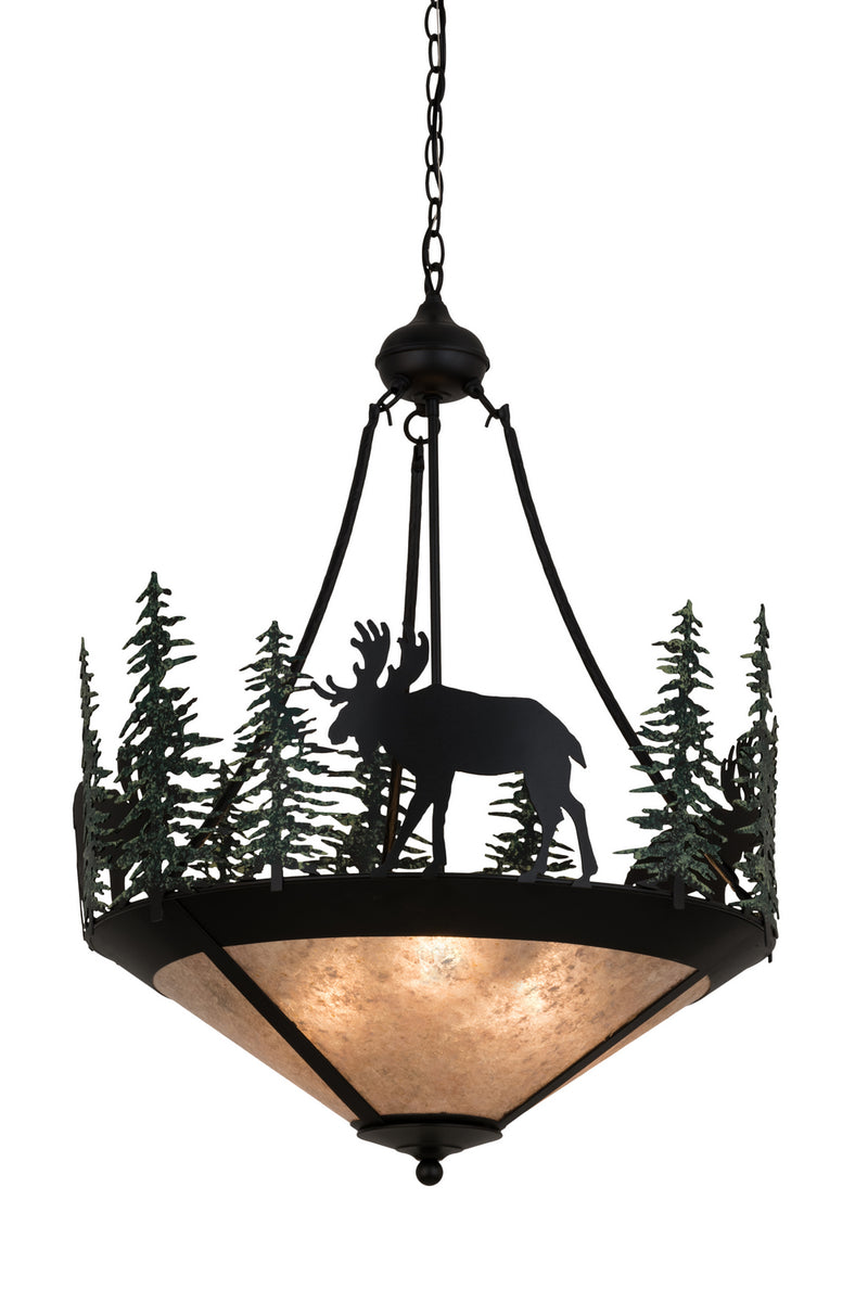 Meyda Tiffany 173130 Three Light Pendant, Textured Black/Green Trees