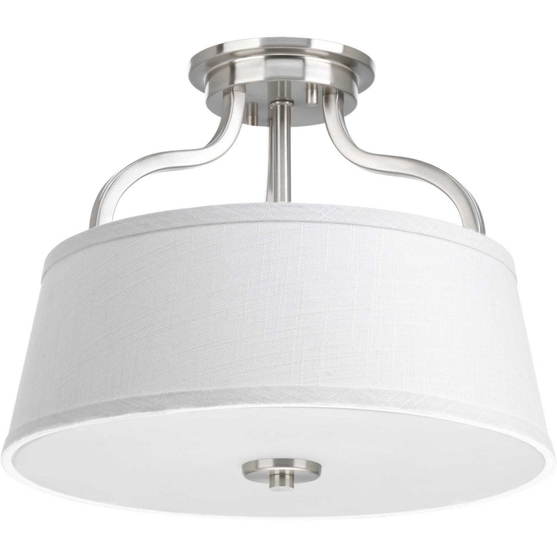 Progress Lighting P3720-09 Two Light Semi-Flush Mount, Brushed Nickel
