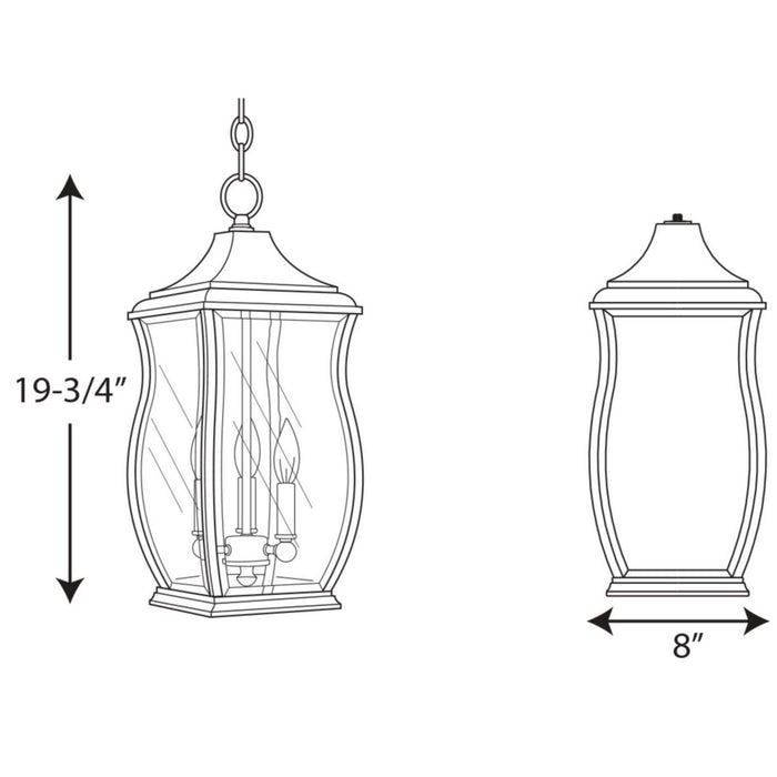 Progress Lighting P5504-108 Three Light Hanging Lantern, Oil Rubbed Bronze