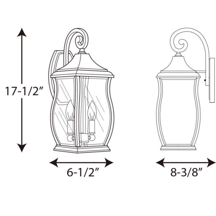 Progress Lighting P5693-108 Two Light Wall Lantern, Oil Rubbed Bronze