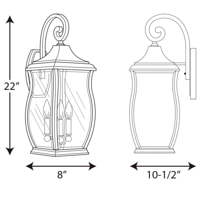 Progress Lighting P5699-108 Three Light Large Wall Lantern, Oil Rubbed Bronze