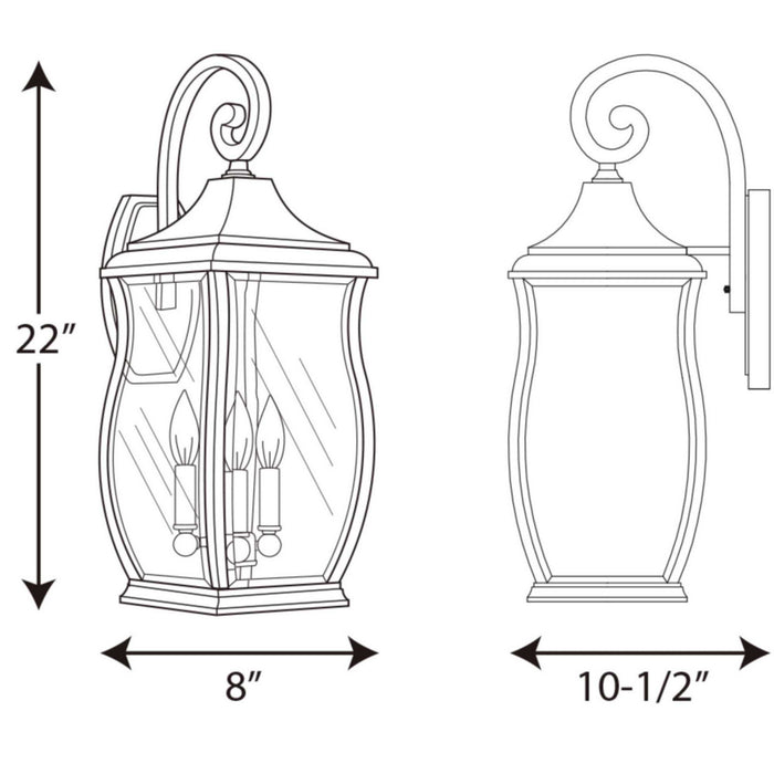 Progress Lighting P5699-108 Three Light Large Wall Lantern, Oil Rubbed Bronze
