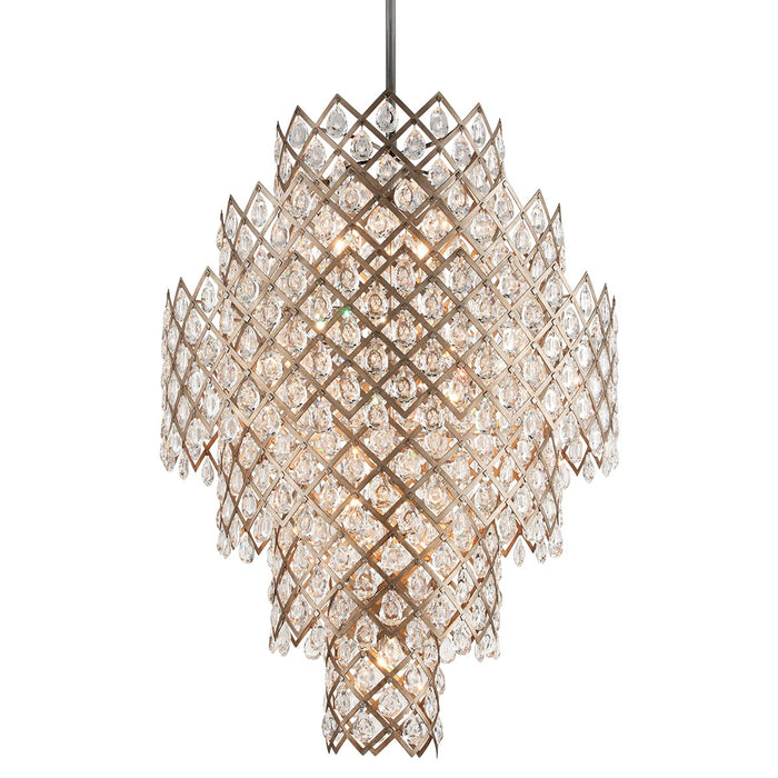 Corbett Lighting 214-717-SGL/SS 17 Light Chandelier, Stria Gold Leaf/Stainless Steel