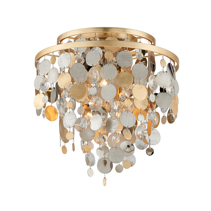 Corbett Lighting 215-33-SL/GL/SS Three Light Flush Mount, Silver & Gold Leaf & Stainless