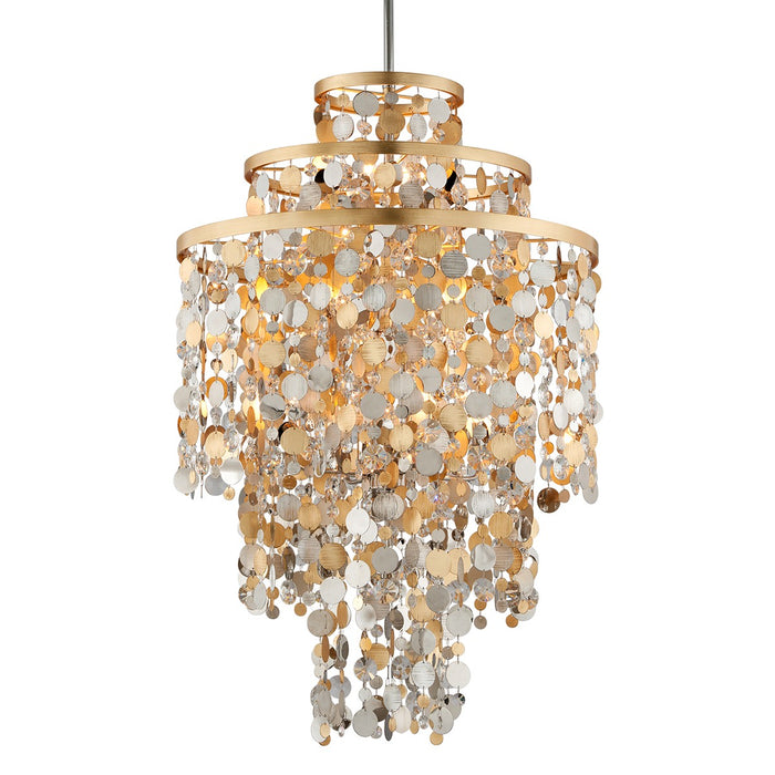 Corbett Lighting 215-711 11 Light Chandelier, Gold Silver Leaf & Stainless
