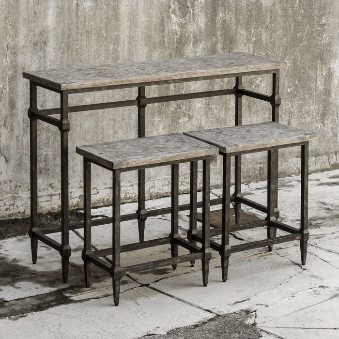 Uttermost 25728 Bistro Set S/3, Blackened Zinc /Marquetry