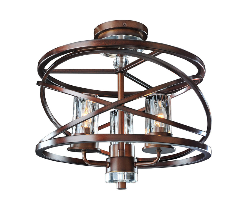 Kalco 6605EZ Three Light Semi Flush Mount, Etruscan Bronze