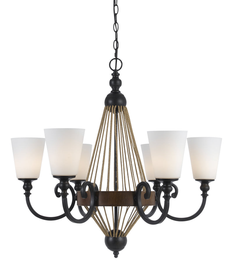 Cal Lighting FX-3563/6 Six Light Chandelier, Metal/Wood