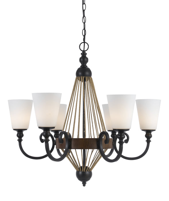 Cal Lighting FX-3563/6 Six Light Chandelier, Metal/Wood