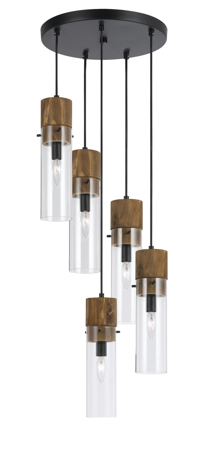 Cal Lighting FX-3583-5 Five Light Pendant, Wood/Dark Bronze