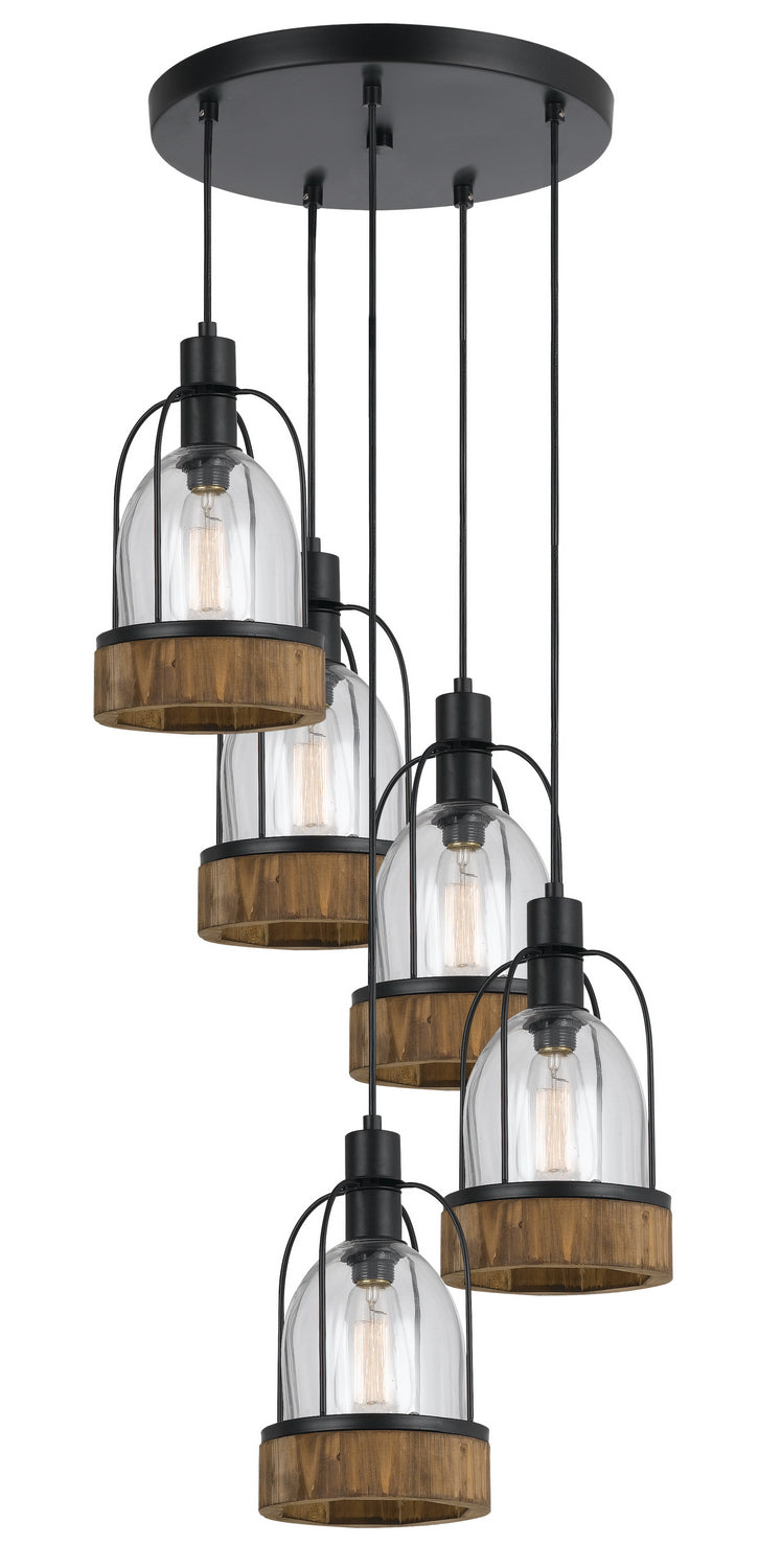Cal Lighting FX-3584-5 Five Light Pendant, Wood/Dark Bronze