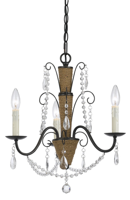 Cal Lighting FX-3592-3 Three Light Chandelier, Rattan/Crystal