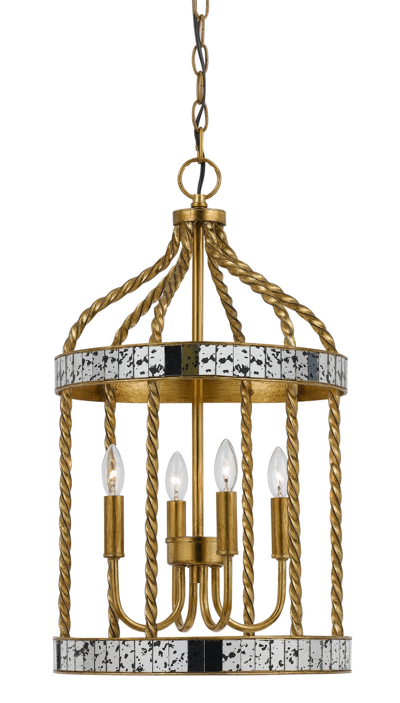 Cal Lighting FX-3599-4 Four Light Pendant, French Gold/Antiqued Mirror