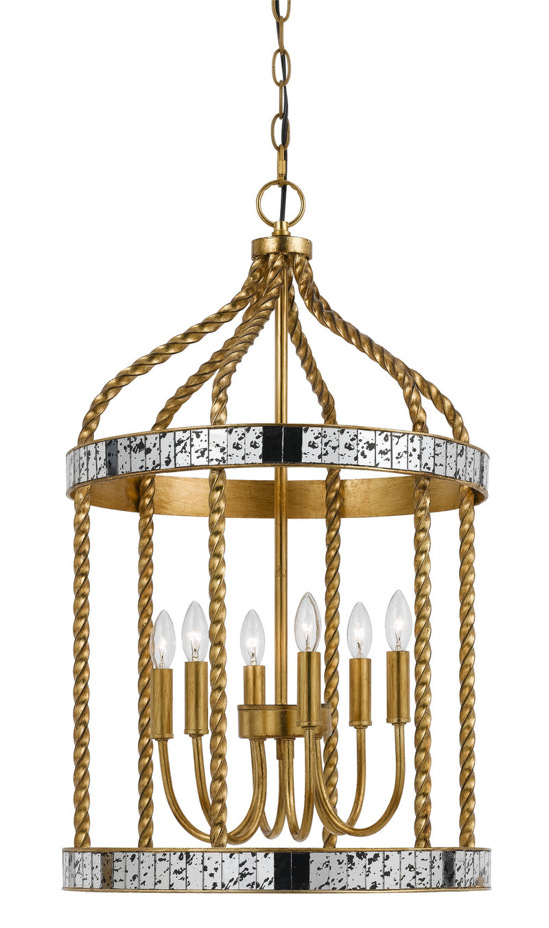 Cal Lighting FX-3599-6 Six Light Pendant, French Gold/Antiqued Mirror