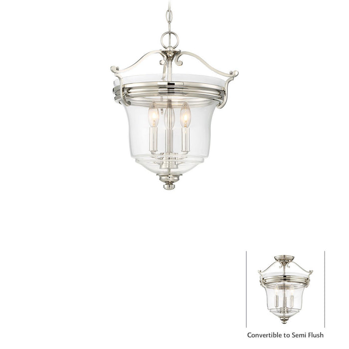 Minka-Lavery 3297-613 Three Light Pendant (Convertible To Semi Flush), Polished Nickel