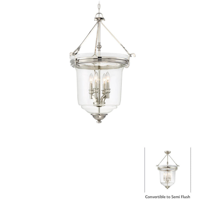 Minka-Lavery 3298-613 Four Light Pendant (Convertible To Semi-Flush), Polished Nickel