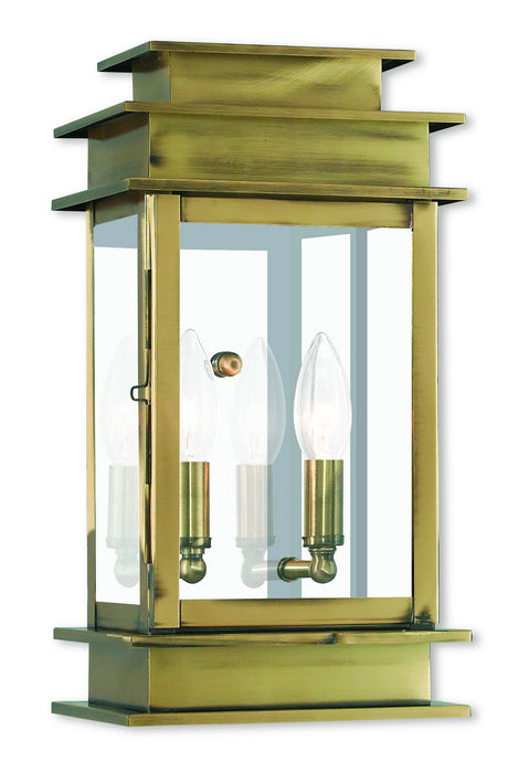 Livex Lighting 2014-01 Two Light Outdoor Wall Lantern, Antique Brass w/ Polished Chrome Stainless Steel