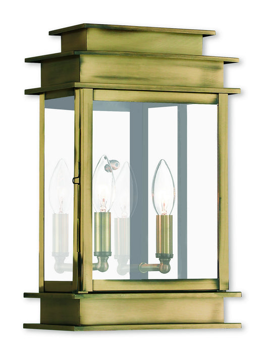 Livex Lighting 2016-01 Two Light Outdoor Wall Lantern, Antique Brass w/ Polished Chrome Stainless Steel