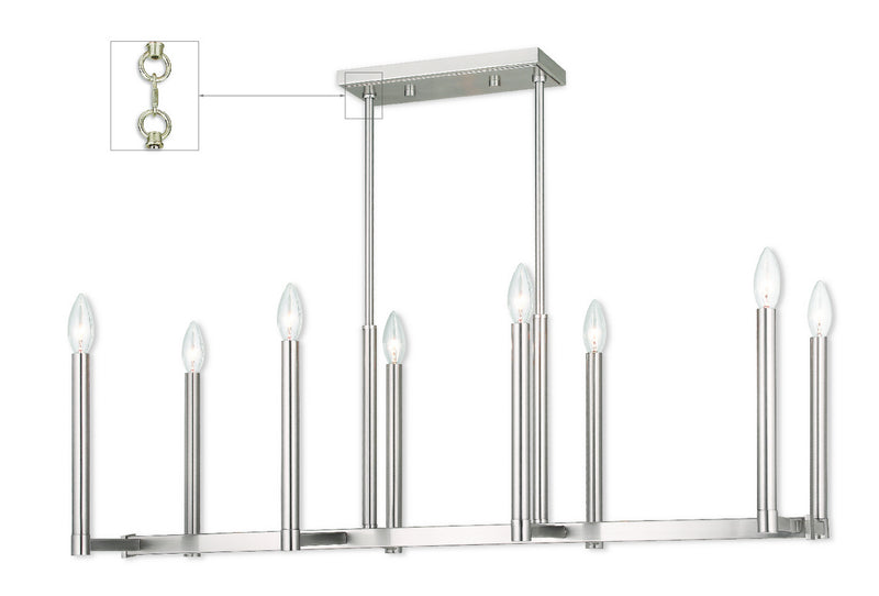 Livex Lighting 40258-91 Eight Light Linear Chandelier, Brushed Nickel