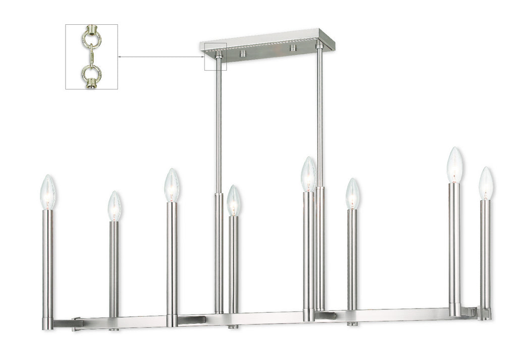 Livex Lighting 40258-91 Eight Light Linear Chandelier, Brushed Nickel
