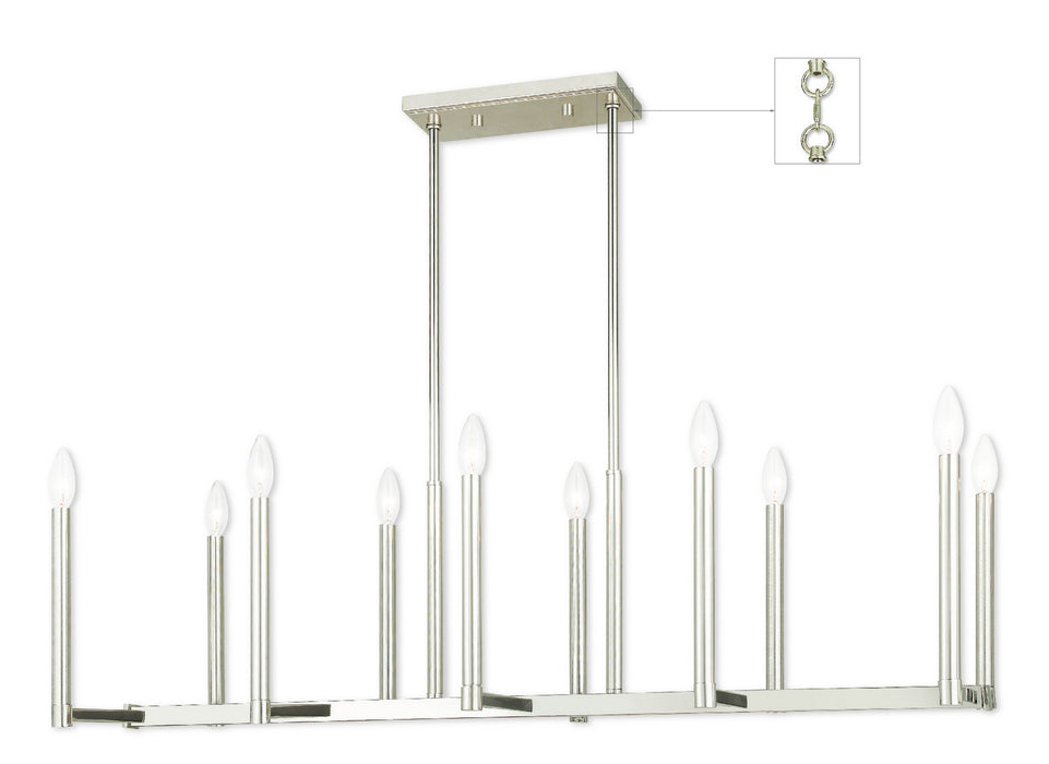 Livex Lighting 40259-35 Ten Light Linear Chandelier, Polished Nickel