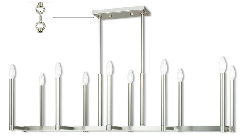 Livex Lighting 40259-91 Ten Light Linear Chandelier, Brushed Nickel
